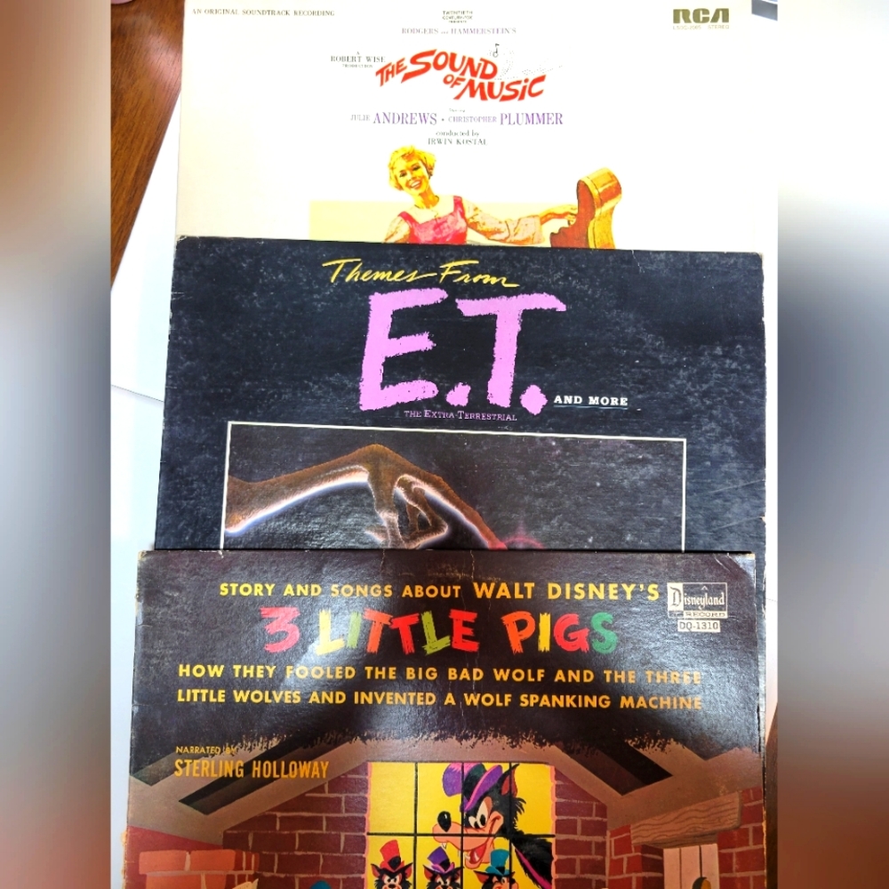 Lot of 3 Vinyl Records- Sound of Music, The Three Little Pigs, Themes from ET.